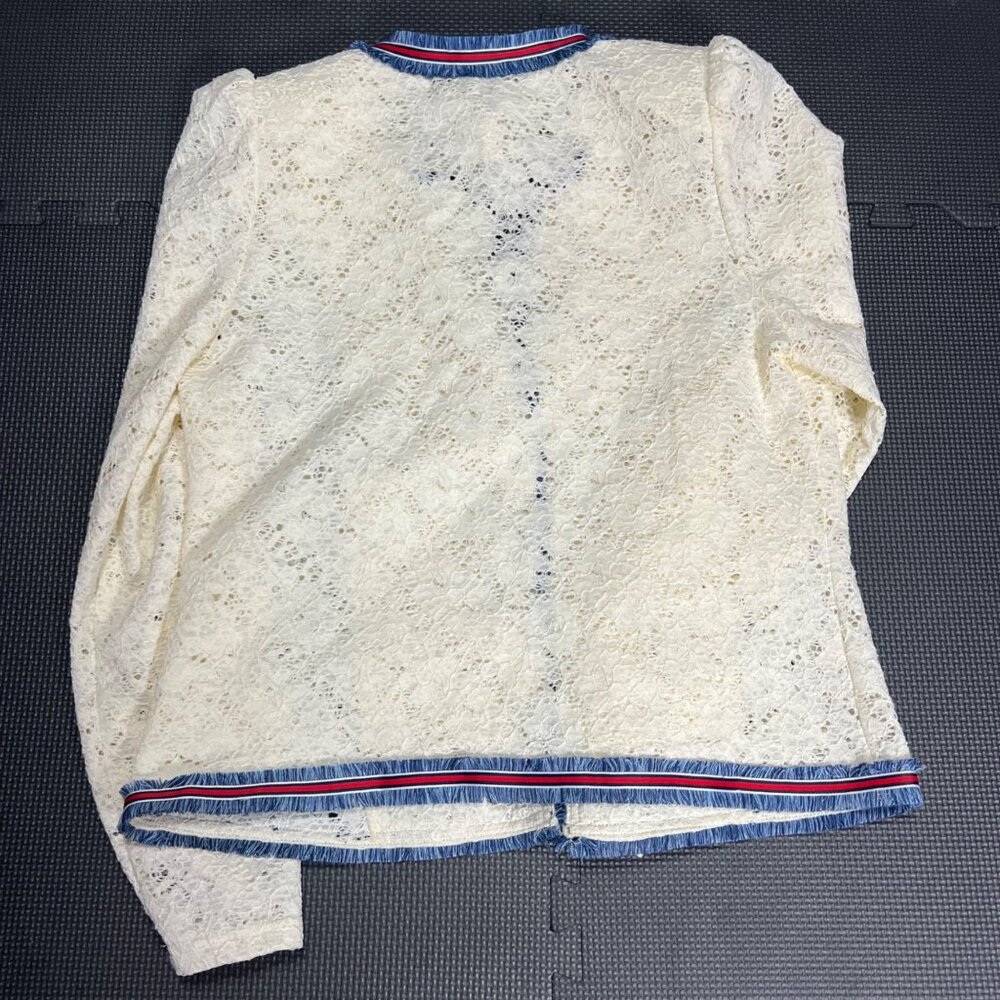 Gracia Womens Ivory Trim Lace Jacket L With Blue & Red Accent Trim - Picture 4 of 5